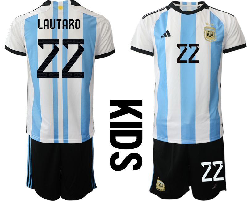 Cheap Youth 2022 World Cup National Team Argentina home white 22 Soccer Jerseys